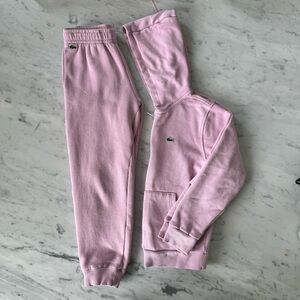 Lacoste Kids 10Y Pink Cotton Sweat Set with Zip Hoodie Kangaroo Pocket & Joggers